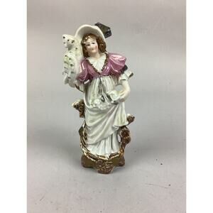 Vintage Porcelain Figurine Of A Lady Holding A Cat - 8”H